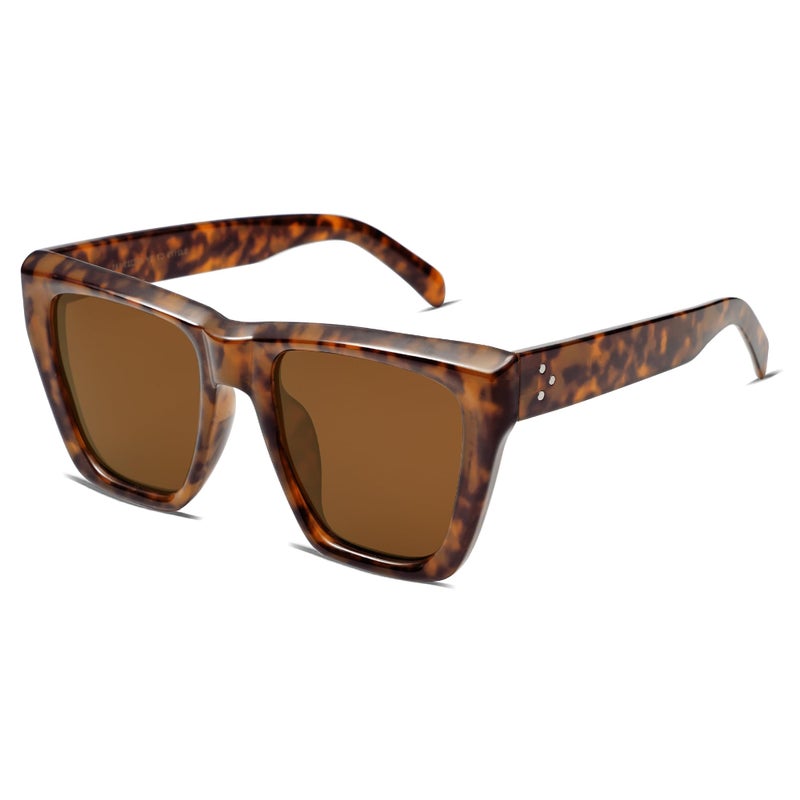 SOJOS Fashion Oversized Square Cat Eye Polarized Sunglasses for Women Trendy Cateye Style Womens Sunglasses SJ2179, Dark Tortoise Frame/Brown Lens - Image 1