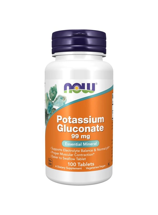 now Supplements, Potassium Gluconate 99mg, Easier to Swallow, Essential Mineral*, 100 Tablets - Image 1