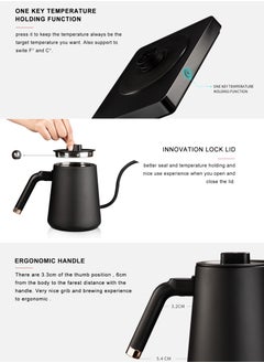 zeroHero zeroHero Electric Temperature Control Kettle 600ml - STRIX Controller, 1200W, 304 SUS, 5 Temp Settings, LED Display, Safe Lock Lid, Ergonomic Handle, Precise Pour-Over Design - White/Black  - Image 3