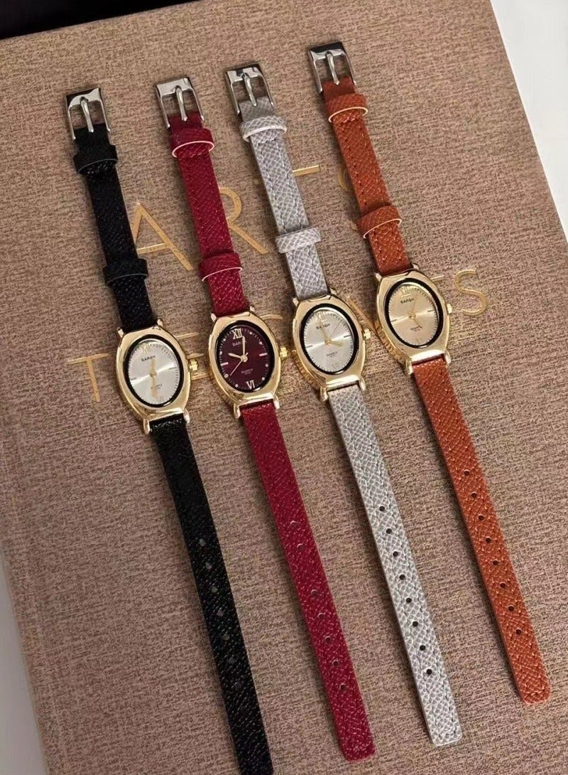 Barsh Women's Oval Vintage Watch - Gold Case with White Dial & Black Leather Strap | Elegant Casual Wristwatch - Image 4