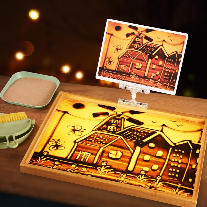 AtMini Sand Painting Light Box Light Table for Kids Wooden Sand Art Table with 10 Cards Sand Sensory Toy 11161 in - Image 2