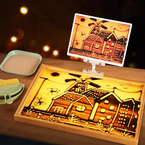 AtMini Sand Painting Light Box Light Table for Kids Wooden Sand Art Table with 10 Cards Sand Sensory Toy 11161 in - Image 1