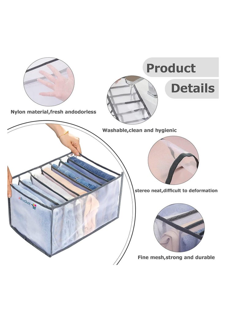DUNISO 3 Pcs Washable Clothes Organizer Jeans Compartment Storage Foldable Closet Drawer Mesh Separation Clothing Storage Bins Box Grey(7 Grids) - Image 4