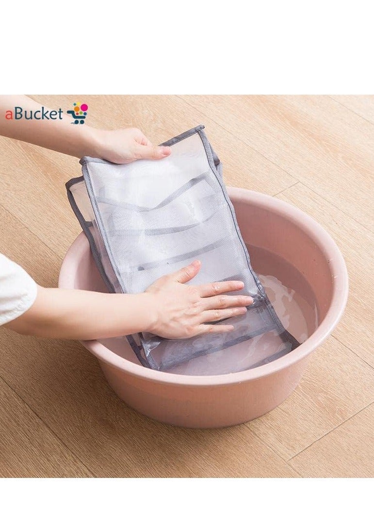 DUNISO 3 Pcs Washable Clothes Organizer Jeans Compartment Storage Foldable Closet Drawer Mesh Separation Clothing Storage Bins Box Grey(7 Grids) - Image 5