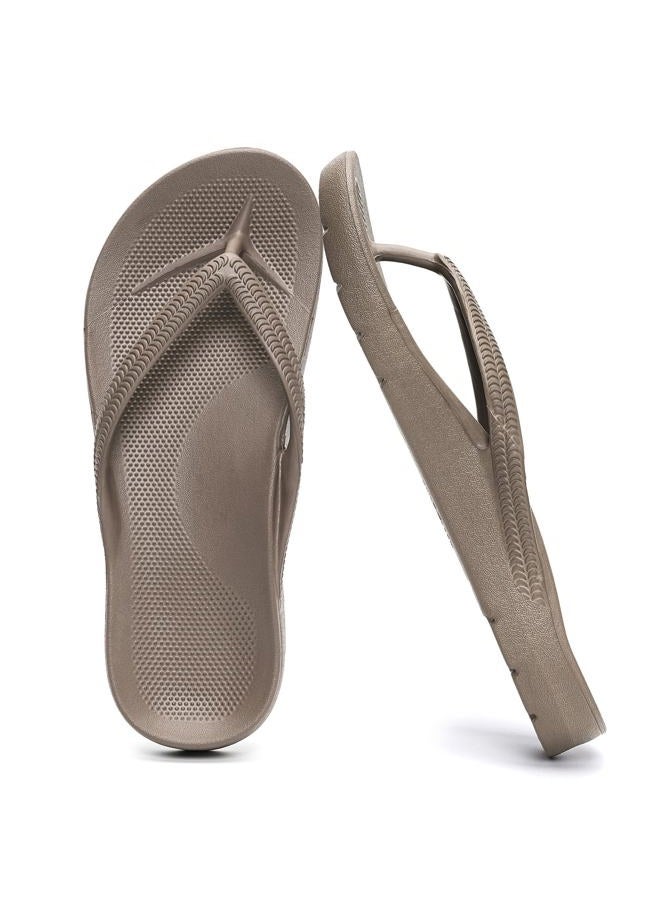 GETOEU Flip Flops for Women and Men with Arch Support Comfortable Recovery Slide Sandals Slip Resistant Shower Shoes Walking Thong Sandals Lightweight and Soft Footbed Slides Flip Flops, Brown, 8 - Image 1