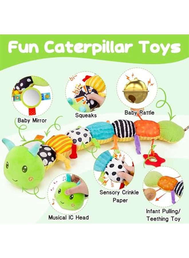 Baby Sensory Toy 0-6 Month Music Animal Stuffed Plush Caterpillar Toy for Infant 0-3-6 Month Tummy Time with Baby Mirror Crinkle Rattle for 6-12 Month Carseat Toy for Newborn Boys Girls Shower Gifts  - Image 5
