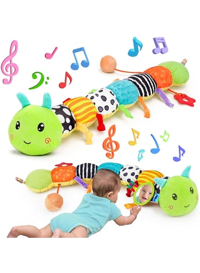 Baby Sensory Toy 0-6 Month Music Animal Stuffed Plush Caterpillar Toy for Infant 0-3-6 Month Tummy Time with Baby Mirror Crinkle Rattle for 6-12 Month Carseat Toy for Newborn Boys Girls Shower Gifts  - Image 1