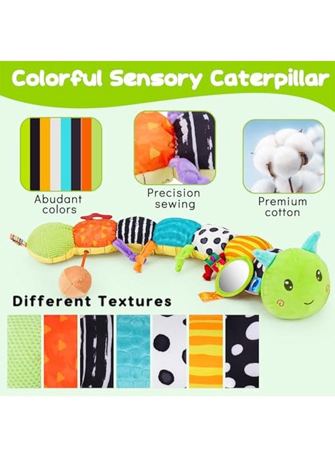 Baby Sensory Toy 0-6 Month Music Animal Stuffed Plush Caterpillar Toy for Infant 0-3-6 Month Tummy Time with Baby Mirror Crinkle Rattle for 6-12 Month Carseat Toy for Newborn Boys Girls Shower Gifts  - Image 4