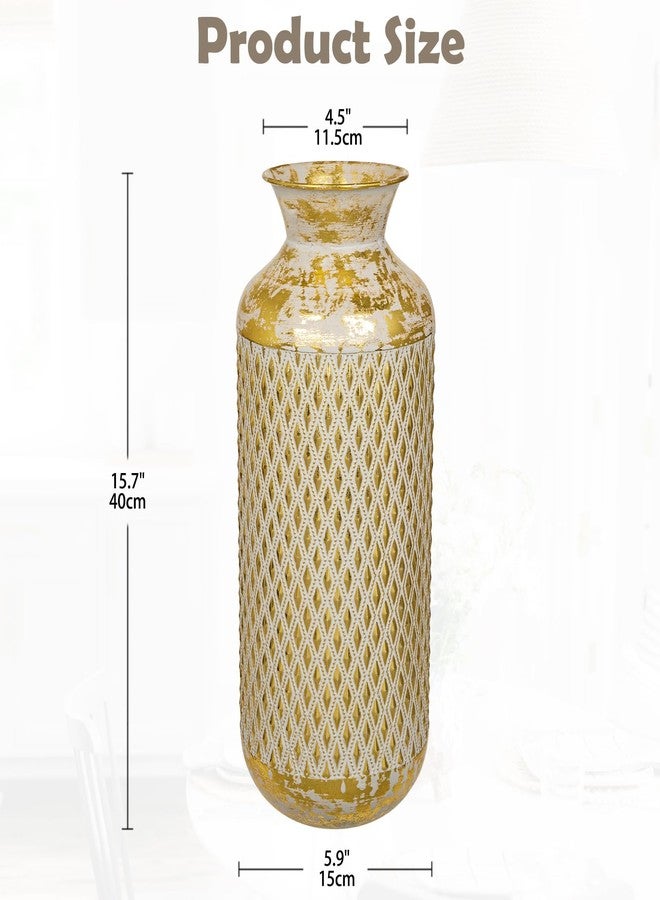 Arborus Flower Vase Rustic Metal Vases, 16" Gold Vintage Pattern Vase for Farmhouse Home Décor Artificial Flowers and Centerpieces - Image 2
