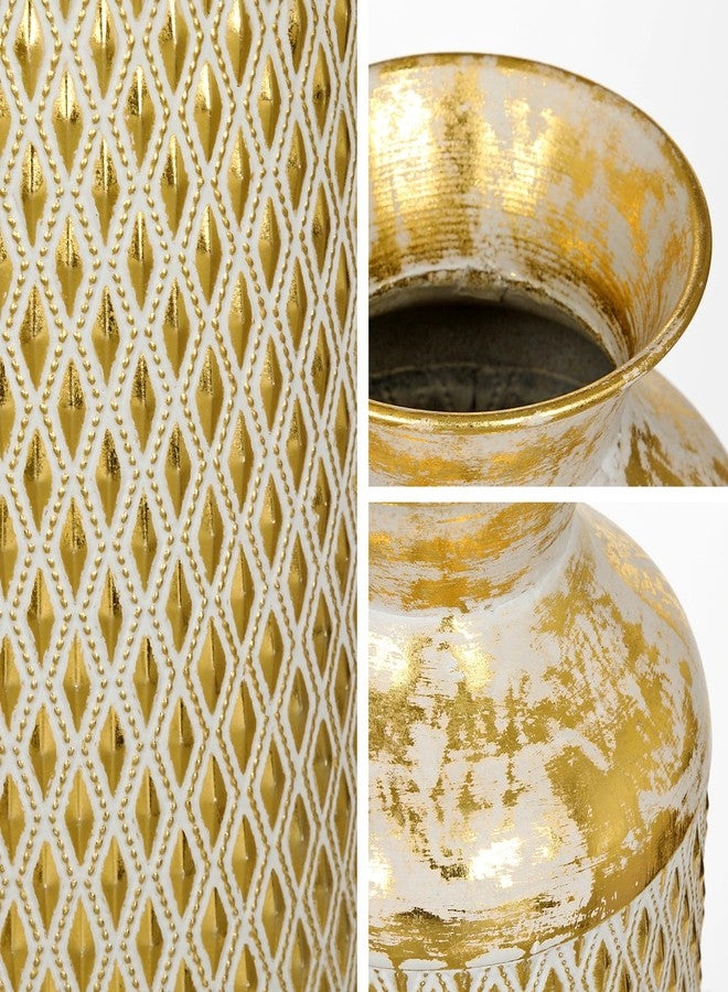 Arborus Flower Vase Rustic Metal Vases, 16" Gold Vintage Pattern Vase for Farmhouse Home Décor Artificial Flowers and Centerpieces - Image 4