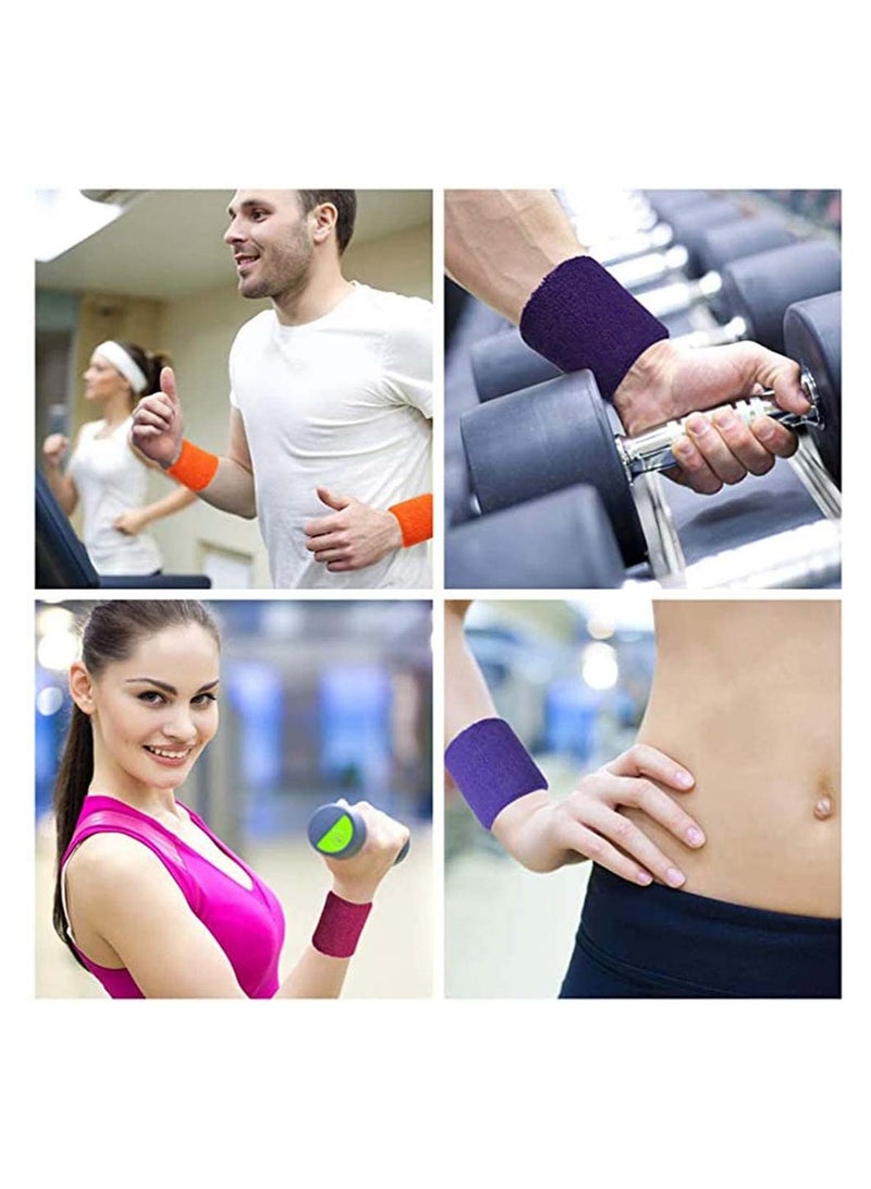 SOLARAE Wrist Sweatbands 12 Pcs Sweat Bands Wristbands for Working Out Tennis Football Gymnastics Sports Baseball Basketball Cotton Terry Cloth Men  Women - Image 2