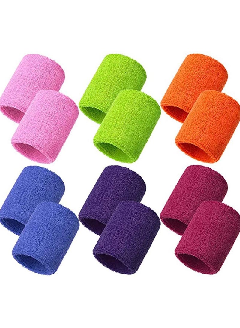 SOLARAE Wrist Sweatbands 12 Pcs Sweat Bands Wristbands for Working Out Tennis Football Gymnastics Sports Baseball Basketball Cotton Terry Cloth Men  Women - Image 1