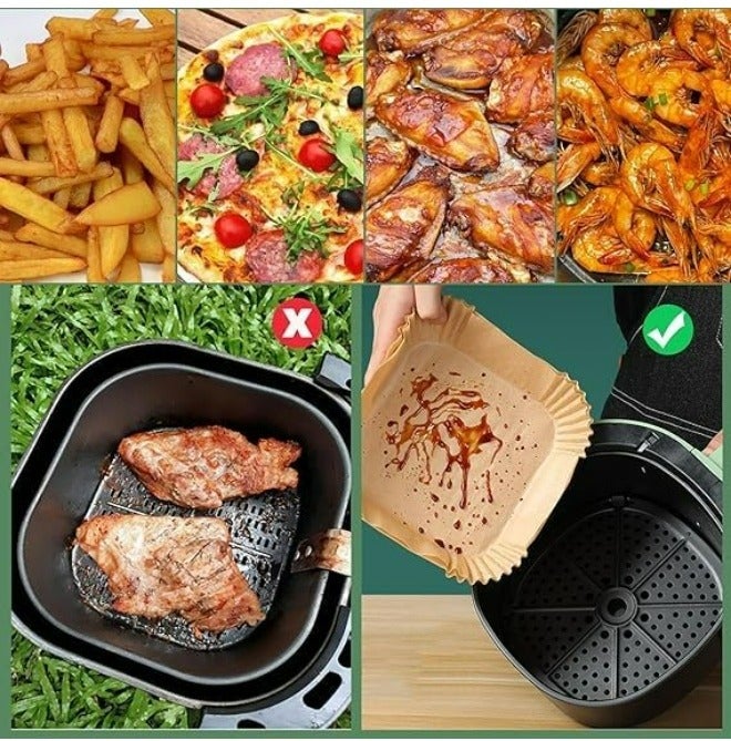 Air Fryer Liners Disposable Air Fryer Paper Liners for Baking & Frying Air Fryer Disposable Paper Liner with Air Fryer Cooking Times Chart Non Stick Oil Proof for 3-5L Air Fryers Square - Image 5