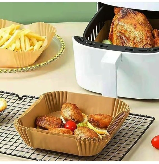 Air Fryer Liners Disposable Air Fryer Paper Liners for Baking & Frying Air Fryer Disposable Paper Liner with Air Fryer Cooking Times Chart Non Stick Oil Proof for 3-5L Air Fryers Square - Image 4