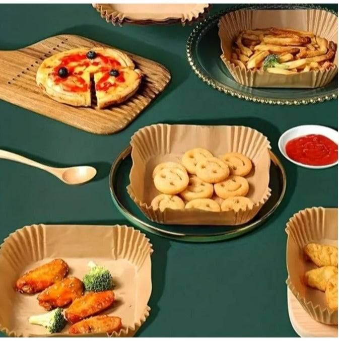 Air Fryer Liners Disposable Air Fryer Paper Liners for Baking & Frying Air Fryer Disposable Paper Liner with Air Fryer Cooking Times Chart Non Stick Oil Proof for 3-5L Air Fryers Square - Image 3