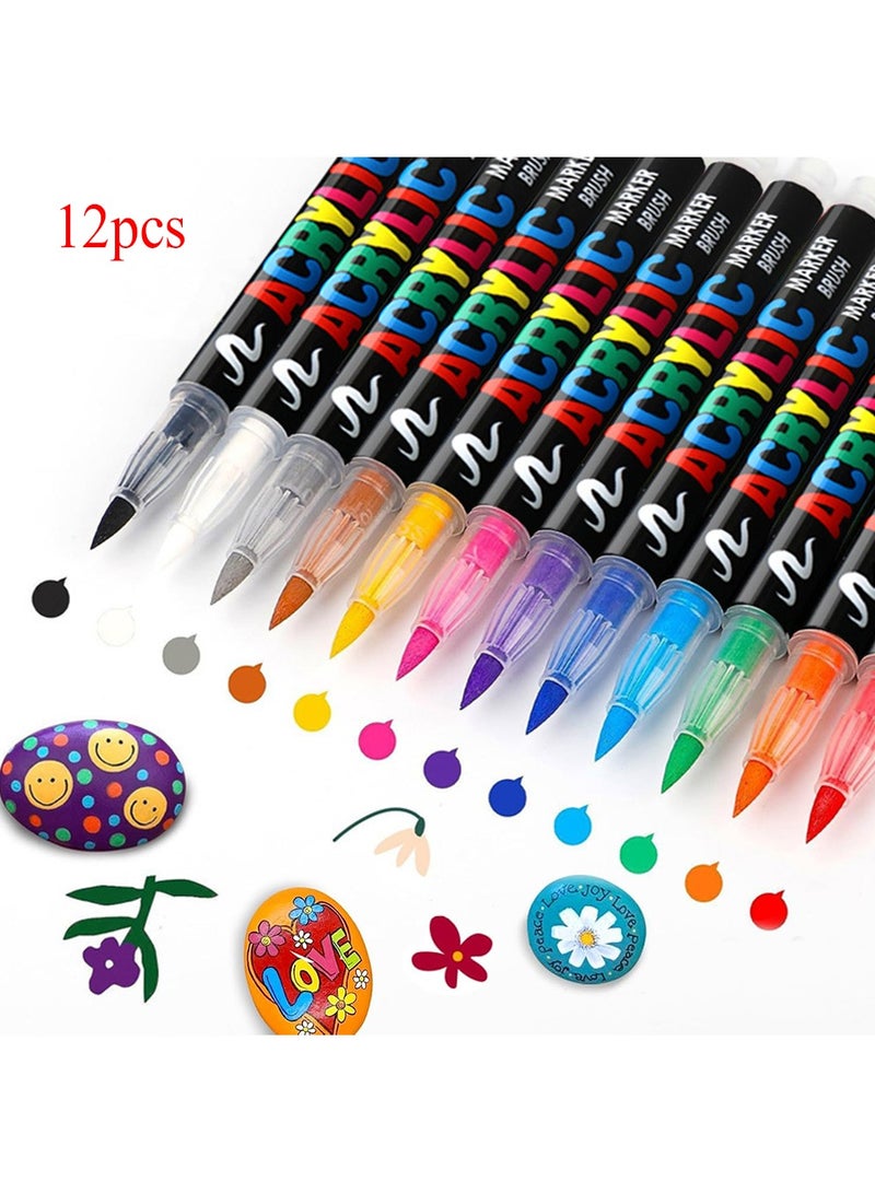 Generic 12 Colors Paint Marker Pen,Acrylic Paint Markers Calligraphy Art Markers for Lettering,Card Making,Rock Painting,Stone,Ceramic,Glass,Wood Canvas,Metal,DIY Art Crafting  - Image 1