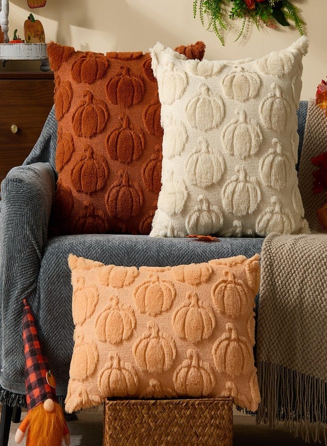DFXSZ Fall Pillow Covers 18x18 Set of 2 Fall Decorations Autumn Rust Pumpkin Throw Pillow Cases Soft Plush Faux Fur Wool Couch Cushion Case for Chair Sofa Living Room Home Decor PTK045D18 - Image 5
