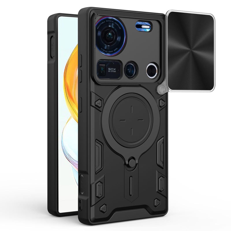 erorex For ZTE nubia Z70 Ultra 5G CD Texture Sliding Camshield Magnetic Holder Phone Case(Black) - Image 1