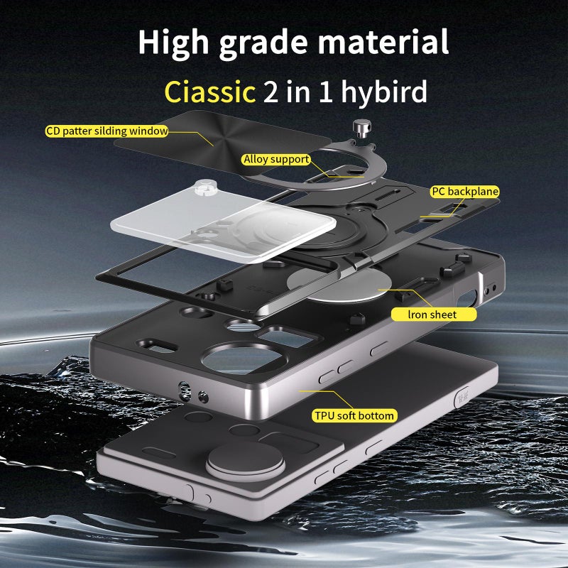 erorex For ZTE nubia Z70 Ultra 5G CD Texture Sliding Camshield Magnetic Holder Phone Case(Black) - Image 4