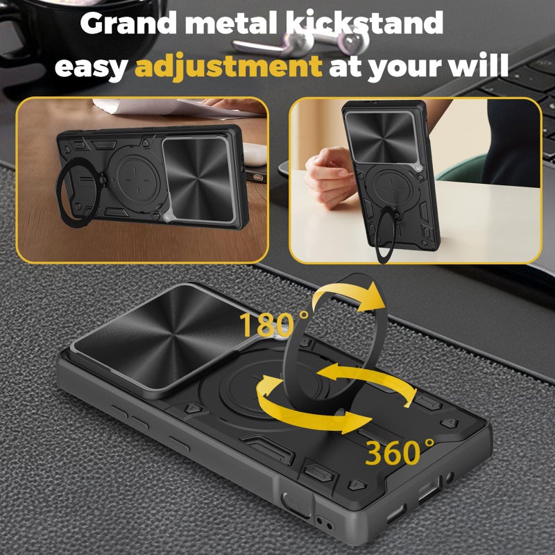 erorex For ZTE nubia Z70 Ultra 5G CD Texture Sliding Camshield Magnetic Holder Phone Case(Black) - Image 5