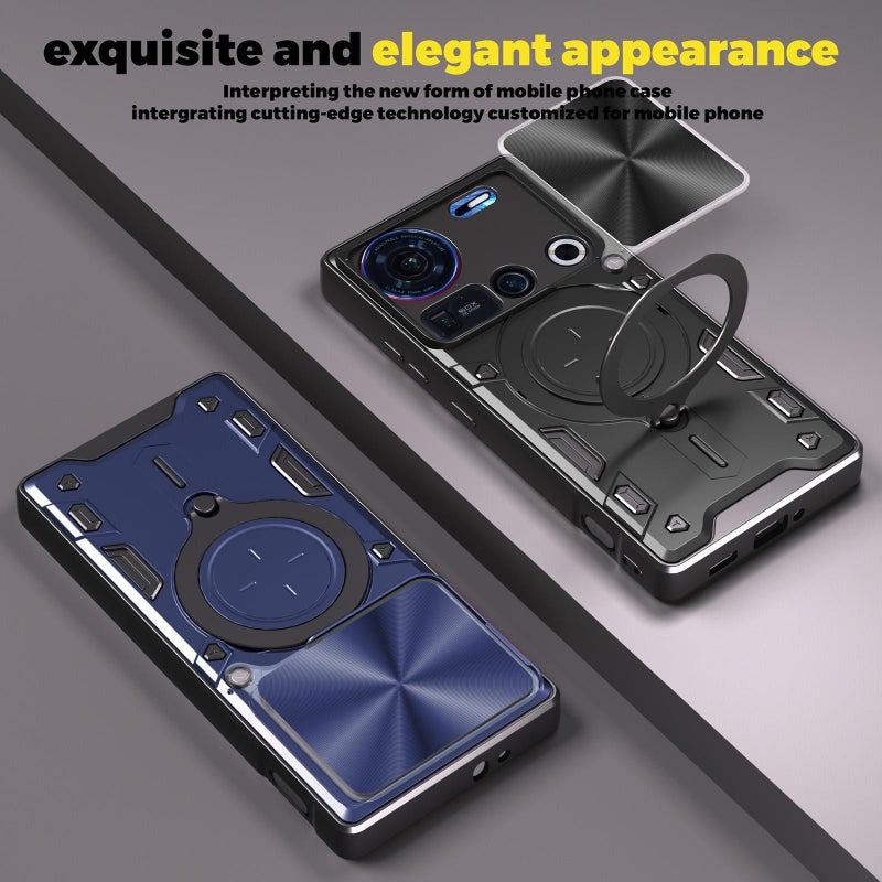 erorex For ZTE nubia Z70 Ultra 5G CD Texture Sliding Camshield Magnetic Holder Phone Case(Black) - Image 3