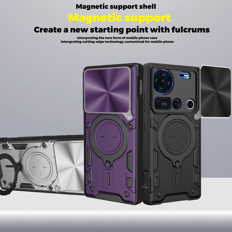 erorex For ZTE nubia Z70 Ultra 5G CD Texture Sliding Camshield Magnetic Holder Phone Case(Black) - Image 2