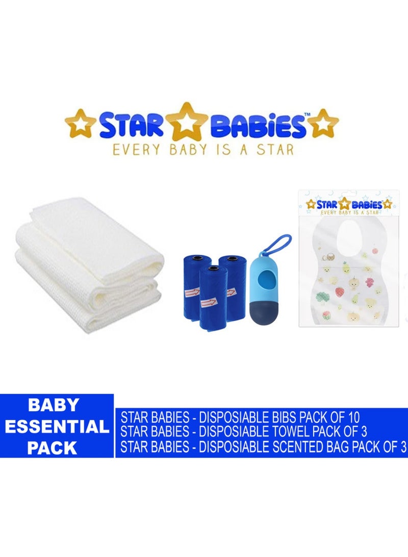 STAR BABiES Baby Essentials Pack Of 3 Scented Bag 3Pcs Bibs 10Pcs Towel 3Pcs Navy Blue - Image 1