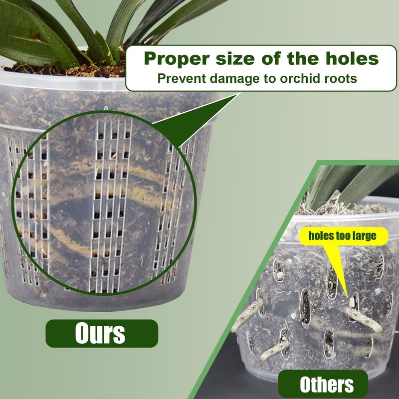 HOLANHING Orchid Pot with Saucers, 9 Pack Orchid Pots with Holes and 12Pcs Plant Stakes, 3 Each of 4.3",5.5",6.1" Clear Plastic Plant Pot for Indoor Outdoor Plants(3 Each of 4.3", 5.5", 6.1" + Saucers) - Image 2