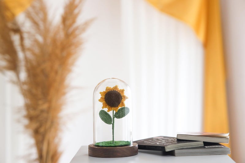 SYCAMORE EAST Sunflower Gifts for Women Birthday, Crochet Sunflower in Dome for Her, Sunflower Gifts for Wife Girlfriend Mom on Birthday Mother's Day 1 PC - Image 5