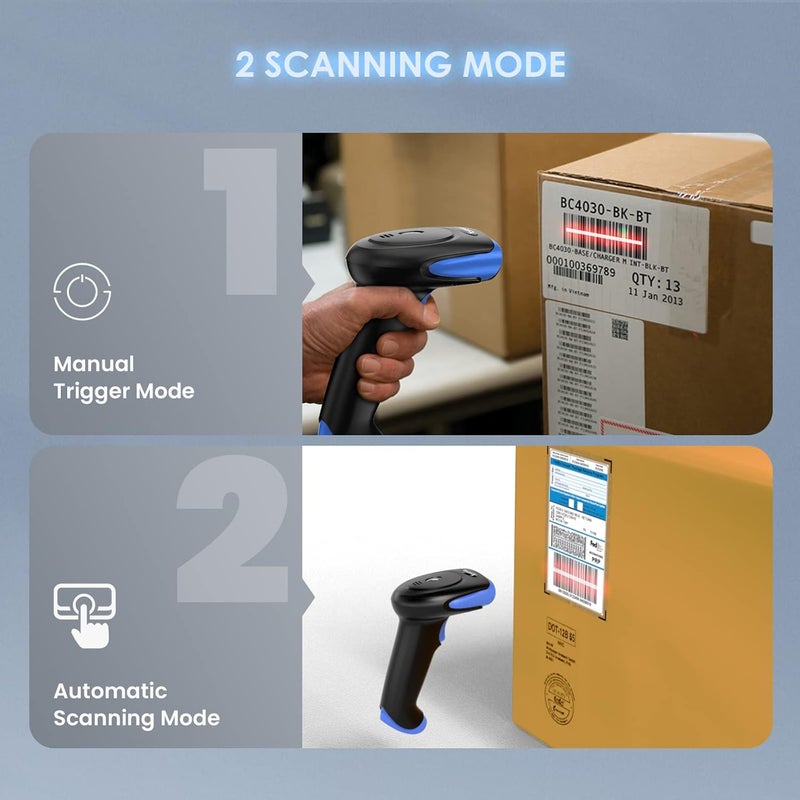 EYOYO 2D Bluetooth Barcode Scanner Wireless, 2500mAh Handheld Cordless USB Wired QR Bar Code Reader for Library, Warehouse Inventory Compatible with iPad, Android Phone, iPhone, Laptop - Image 4