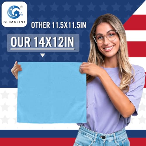 GLIMGLINT Blue Microfiber Cleaning Cloth12PK Reusable Cleaning Rags Highly Absorbent Shop Rags Bulk AllPurpose Car Cleaning Towels for TV Screen Kitchen Bathroom Restaurant Garage 14X12 - Image 3