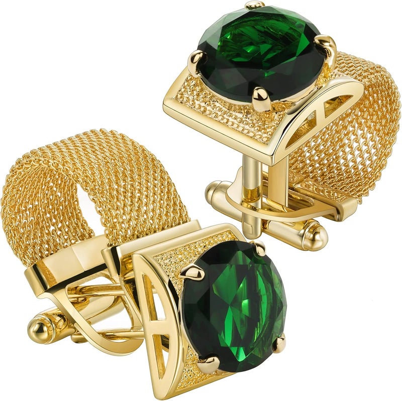 هاوسن Mens Cufflinks with Chain - Stone and Shiny Gold Tone Shirt Accessories - Party Gifts for Young Men - Image 1