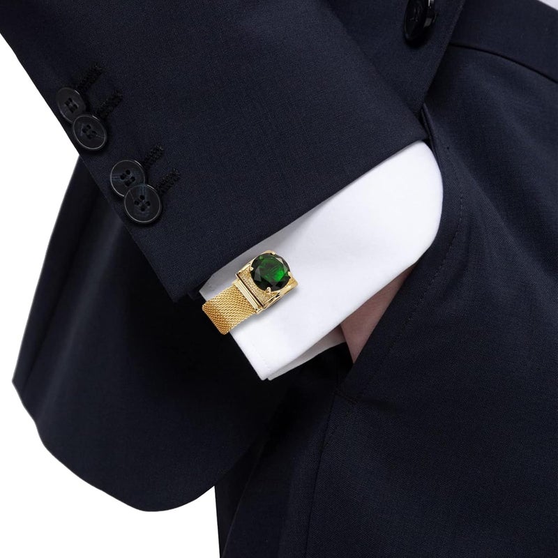 هاوسن Mens Cufflinks with Chain - Stone and Shiny Gold Tone Shirt Accessories - Party Gifts for Young Men - Image 4