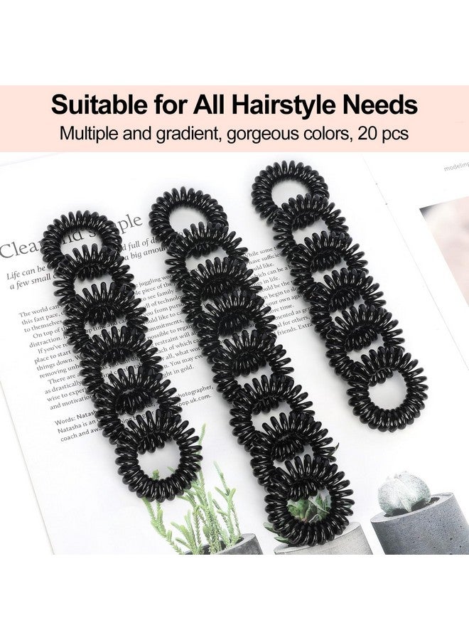 JessLab Spiral Hair Ties, 20 Pcs Traceless Phone Cord Hair Ties No Crease Spiral Bracelet Plastic Coil Ponytail Holders No-Damage Headband Hair Accessory For Girls Women Ladies Gift, Black  - Image 2