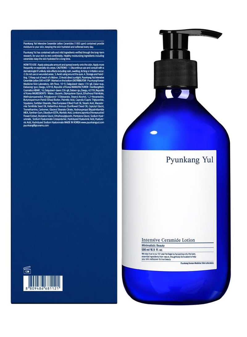Pyunkang Yul Intensive Ceramide Lotion - Fragrance Free Face and Body Moisturizing Lotion - Hyaluronic Acid Moisturizer for All skin - Natural Ingredients Olive Oil, Shea Butter - 16.9 Fl. Oz