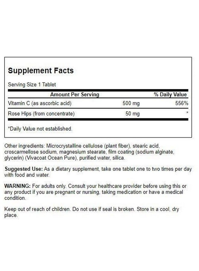 Swanson Vitamin C with Rose HIPS Immune System Support Skin Cardiovascular Health Antioxidant Supplement 500 mg 500 Tablets - Image 2