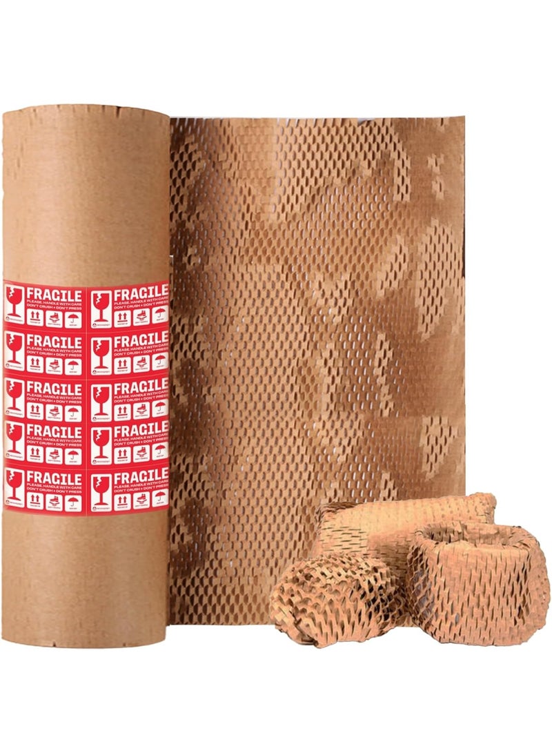 Arabest Honeycomb Packing Paper, 15"x300' Eco Friendly Packing Paper for Moving Recyclable Shipping Supplies Bubble Paper Wrapping Protective Roll, With 24 Fragile Sticker Labels - Image 1
