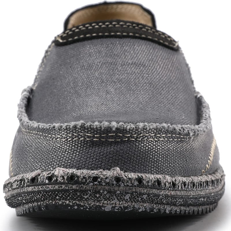 VILOCY Mens Slip on Deck Shoes Zero Drop Casual Canvas Loafer Vintage Flat Boat Shoes Grey US5 EU39 - Image 2