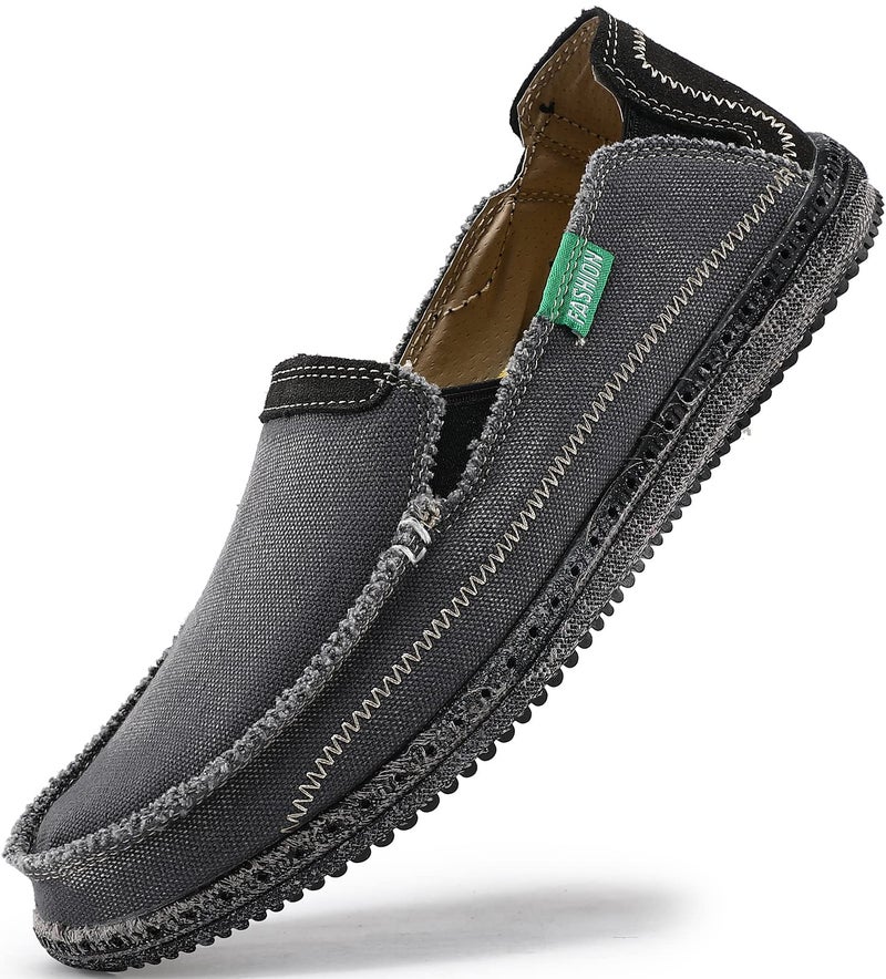 VILOCY Mens Slip on Deck Shoes Zero Drop Casual Canvas Loafer Vintage Flat Boat Shoes Grey US5 EU39 - Image 1