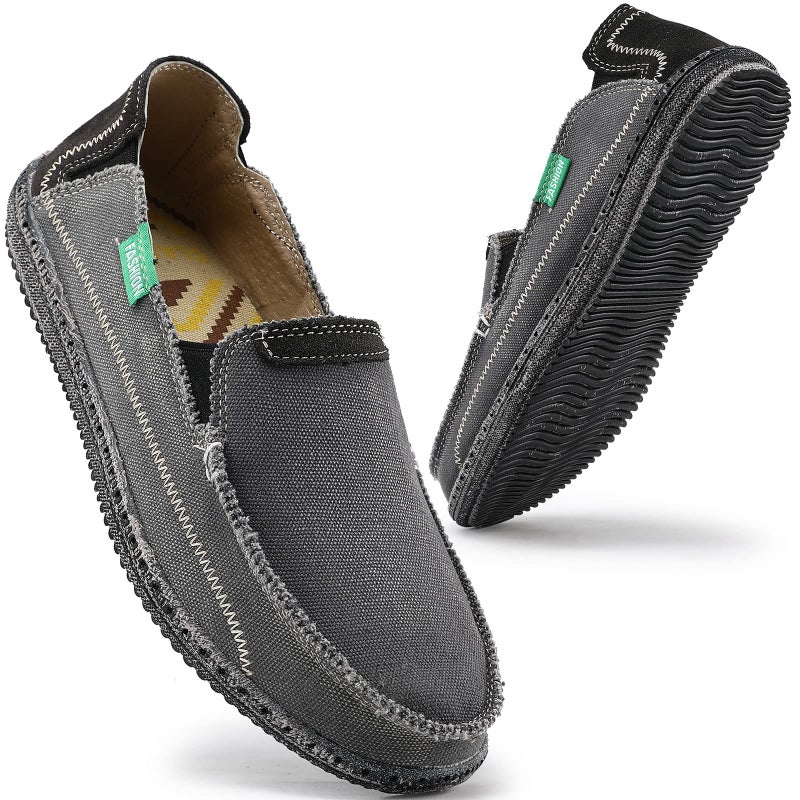 VILOCY Mens Slip on Deck Shoes Zero Drop Casual Canvas Loafer Vintage Flat Boat Shoes Grey US5 EU39 - Image 4