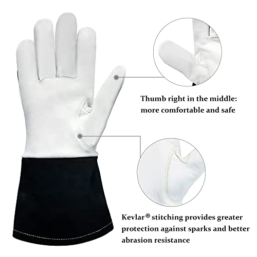 Intra-FIT Electric TIG Welding Gloves, Heat Resistant & Durability, Top Premium Grain Goat Skin with Cowsplit Long Cuff for Welder - Image 3