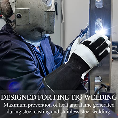 Intra-FIT Electric TIG Welding Gloves, Heat Resistant & Durability, Top Premium Grain Goat Skin with Cowsplit Long Cuff for Welder - Image 5