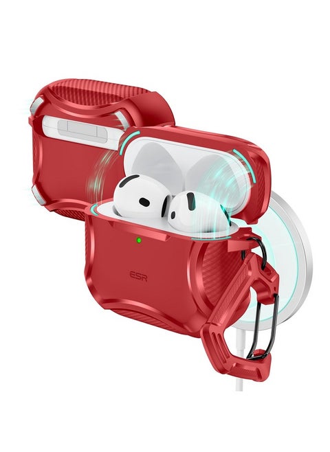 ESR for AirPods 4 Case (HaloLock), Compatible with AirPods 4th Generation Case (2024), Compatible with MagSafe, Powerful Drop Protection, Magnetic Lid, Cyber Series, Red