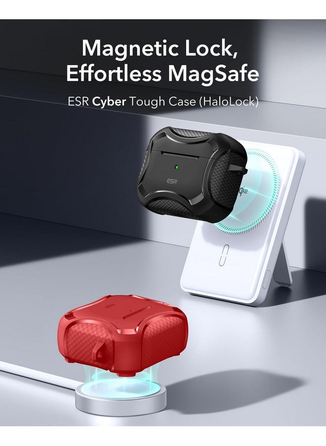 ESR - ESR for AirPods 4 Case (HaloLock), Compatible with AirPods 4th Generation Case (2024), Compatible with MagSafe, Powerful Drop Protection, Magnetic Lid, Cyber Series, Red - Image 1