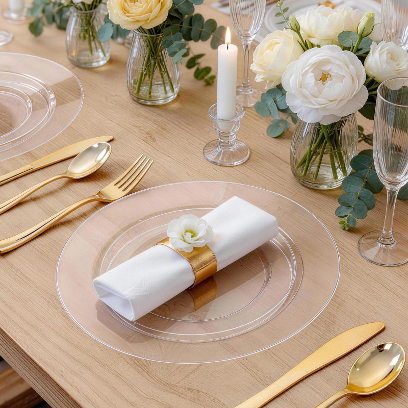 WDF 200PCS Clear Plastic Plates for Party - Heavy Duty Clear Disposable Plates - 100 x 10 Dinner Plate and 100 x 7 Dessert/Cake Plastic Plate for Weddings/Traval/Party/BBQ/Events - Image 2