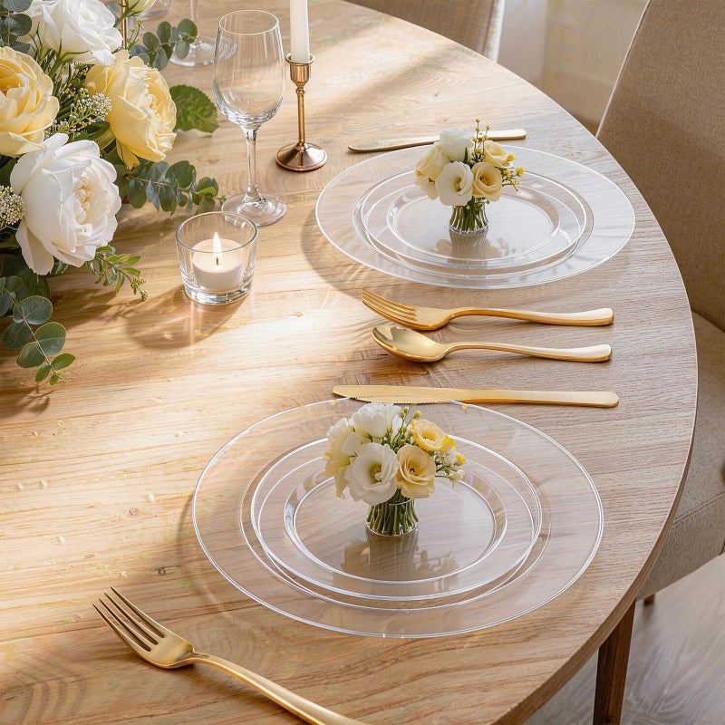 WDF 200PCS Clear Plastic Plates for Party - Heavy Duty Clear Disposable Plates - 100 x 10 Dinner Plate and 100 x 7 Dessert/Cake Plastic Plate for Weddings/Traval/Party/BBQ/Events - Image 4