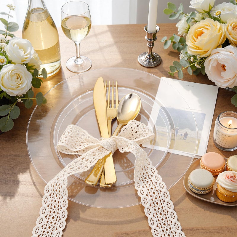 WDF 200PCS Clear Plastic Plates for Party - Heavy Duty Clear Disposable Plates - 100 x 10 Dinner Plate and 100 x 7 Dessert/Cake Plastic Plate for Weddings/Traval/Party/BBQ/Events - Image 3