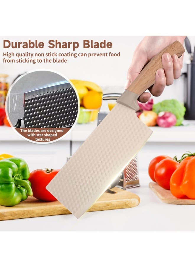 DOUGEI 6-PieceKitchen Knife Set, Khaki Kitchen Knife Set with Knife Block – Non-Stick Stainless Steel Sharp Blades, Anti-Rust & Ergonomic Design for Home, Restaurant,Outdoor - Image 4