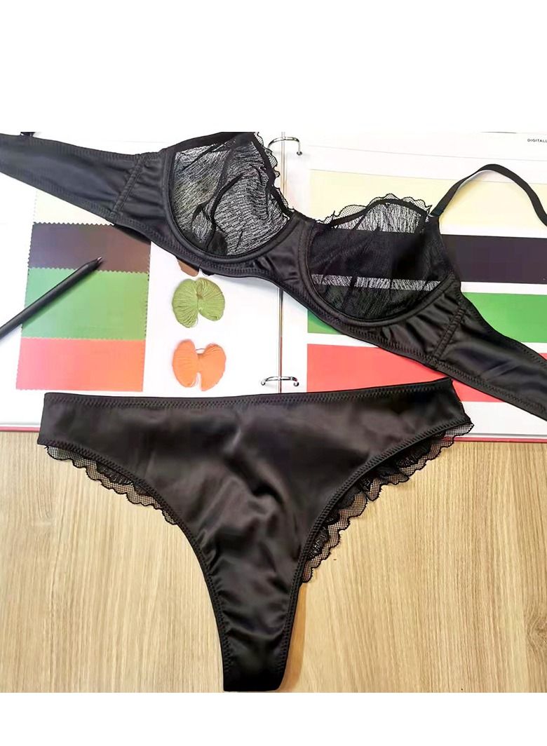 Comfy Ultra Thin Cup Lace Bra And Panty Set Black