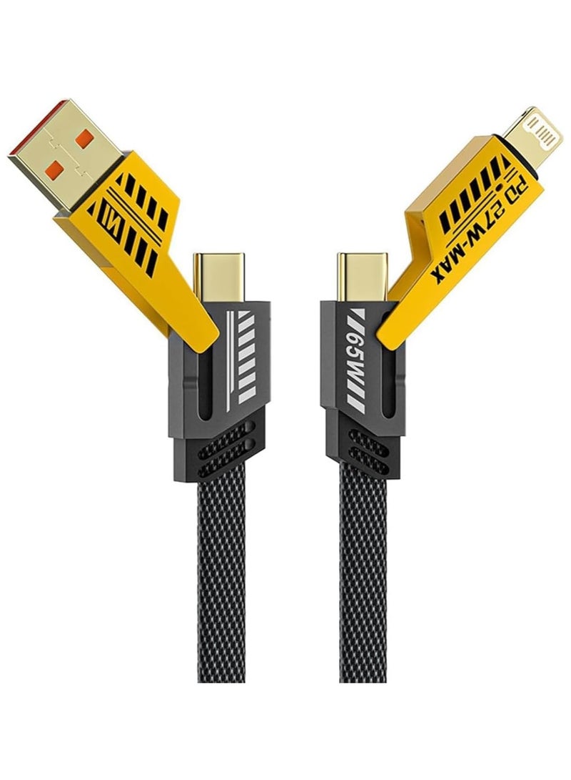 Convertible 4 in 1 Metal Braided 65W USB C/A Multi Charging Fast Charging Data Cable Compatible with iPhone/iPad/MacBook Pro/Airpods/Samsung/Android  - Image 1